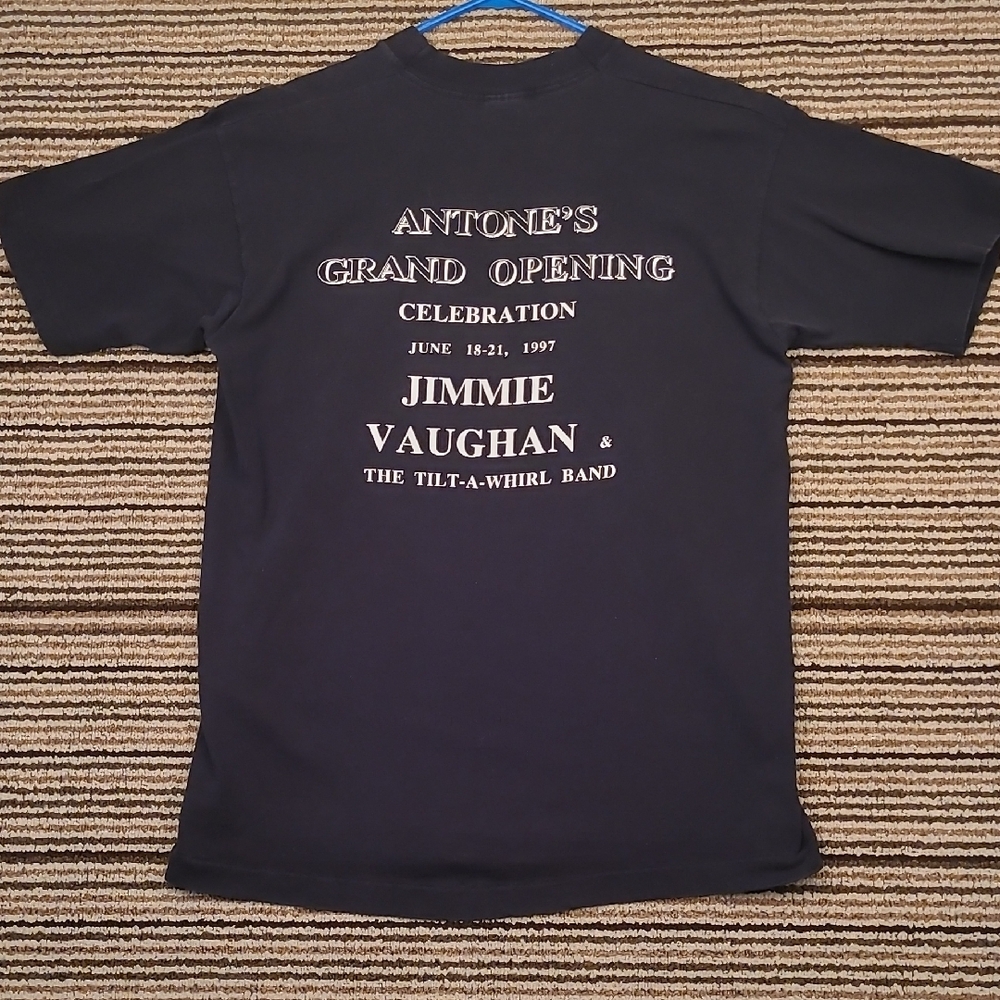 JIMMIE VAUGHAN x Antones‎ Grand Opening Austin TX Black Cotton T Shirt Sz L 90s